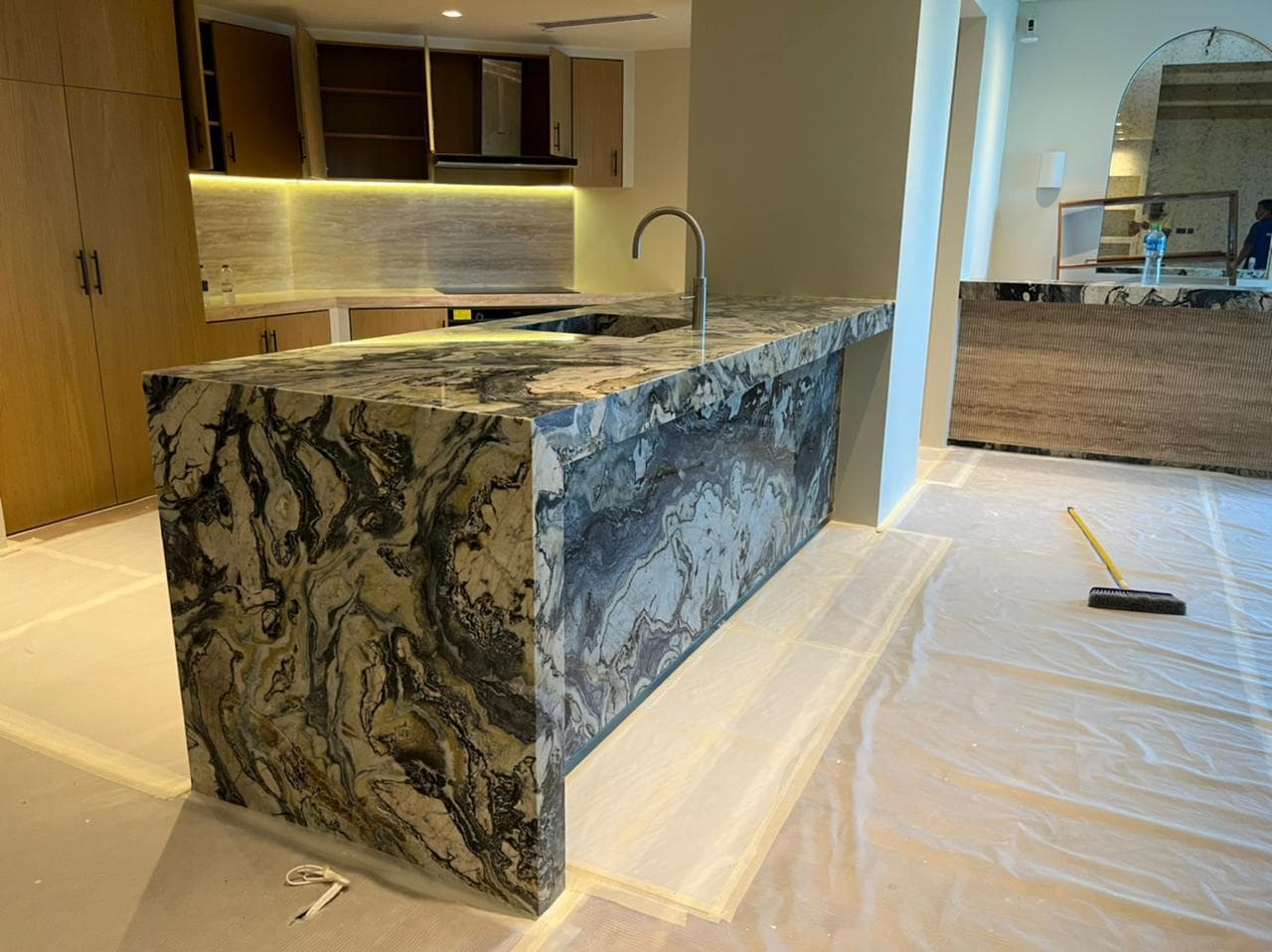 Marble Waterfall Kitchen Island, Joinery & Kitchens project by Creative Dimension, UAE