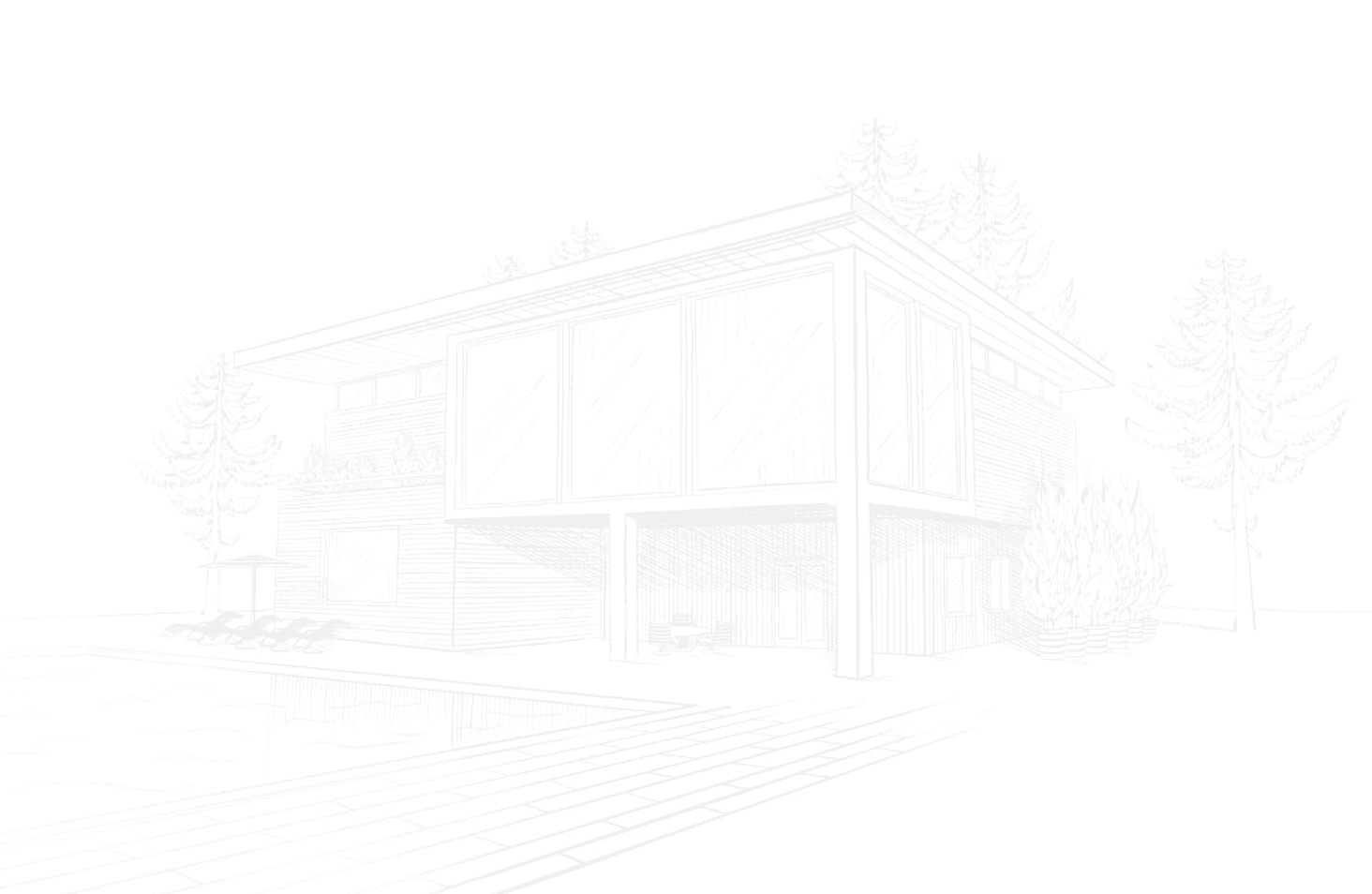 Architectural sketch of a modern villa, representing Creative Dimension's design-to-build approach